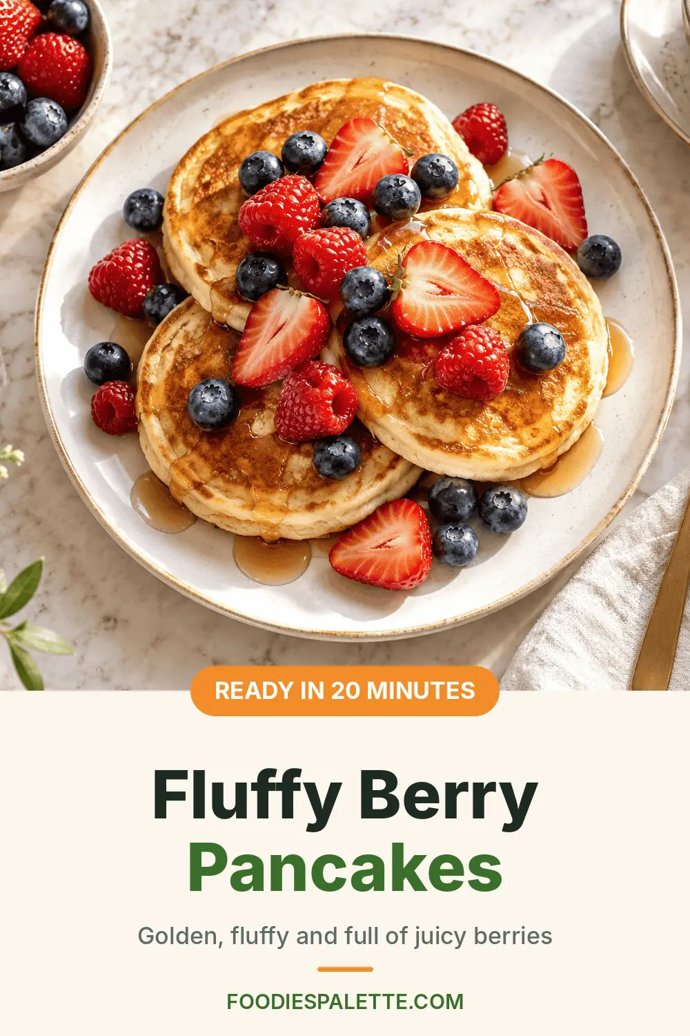 Easy fluffy berry pancakes recipe, ready in 20 minutes